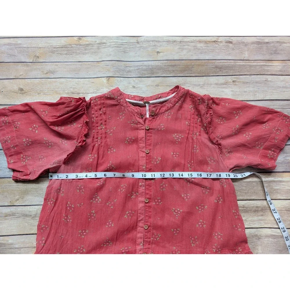 Free People Midi Dress Women Large Cotton Red Floral Ruffle Button Front Boho